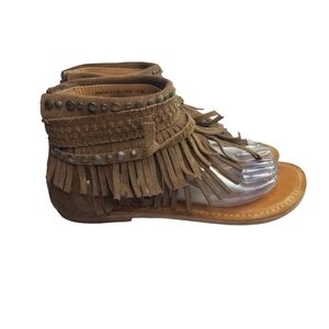 Naughty Monkey Hidden Treasure brown suede studded gladiator sandals